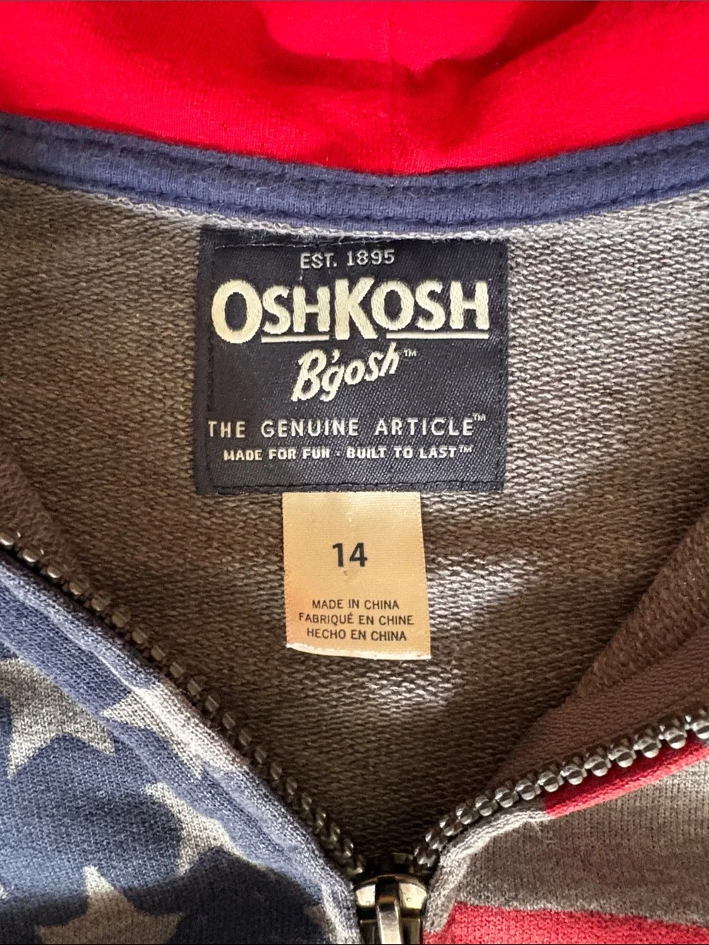 OshKosh B'gosh Grey Hoodie with Red & Blue American Flag